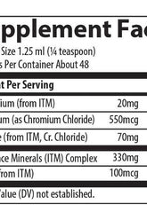 Supplement facts for Trace Minerals Liquid Ionic Chromium showing serving size and nutrient content.